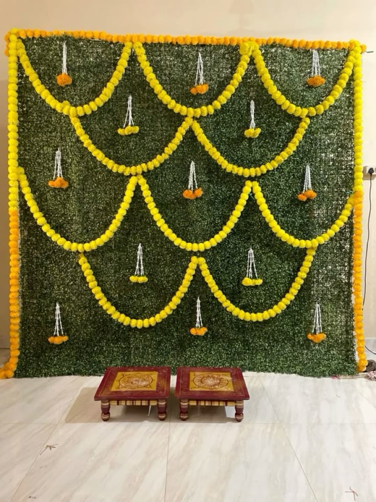 Foliage & Marigold Festive Puja Backdrop - Image 3