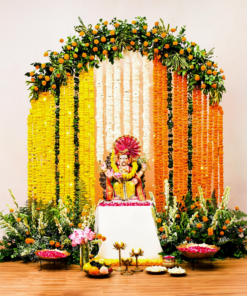 Fresh Marigold & Greenery Ganpati Ring Backdrop