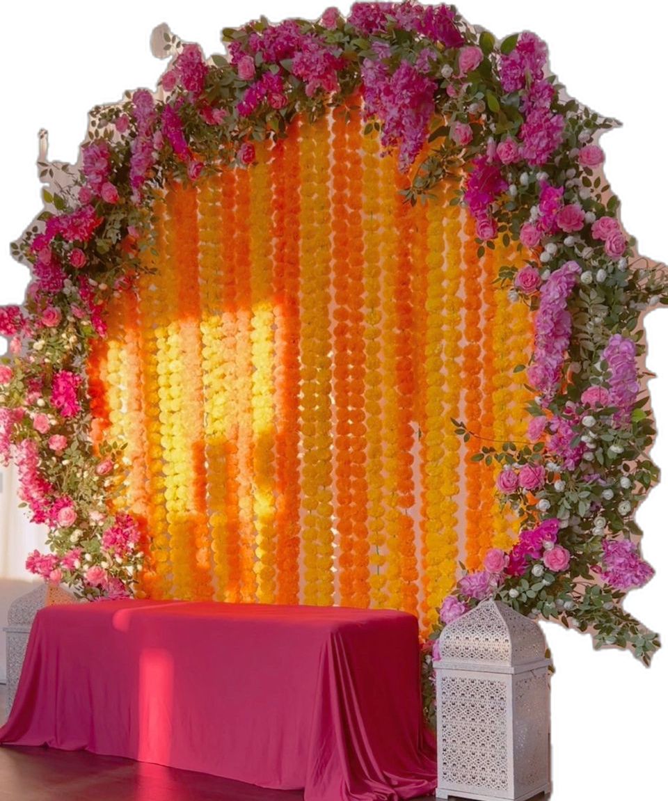 Fresh Marigold & Greenery Ganpati Ring Backdrop - Image 3