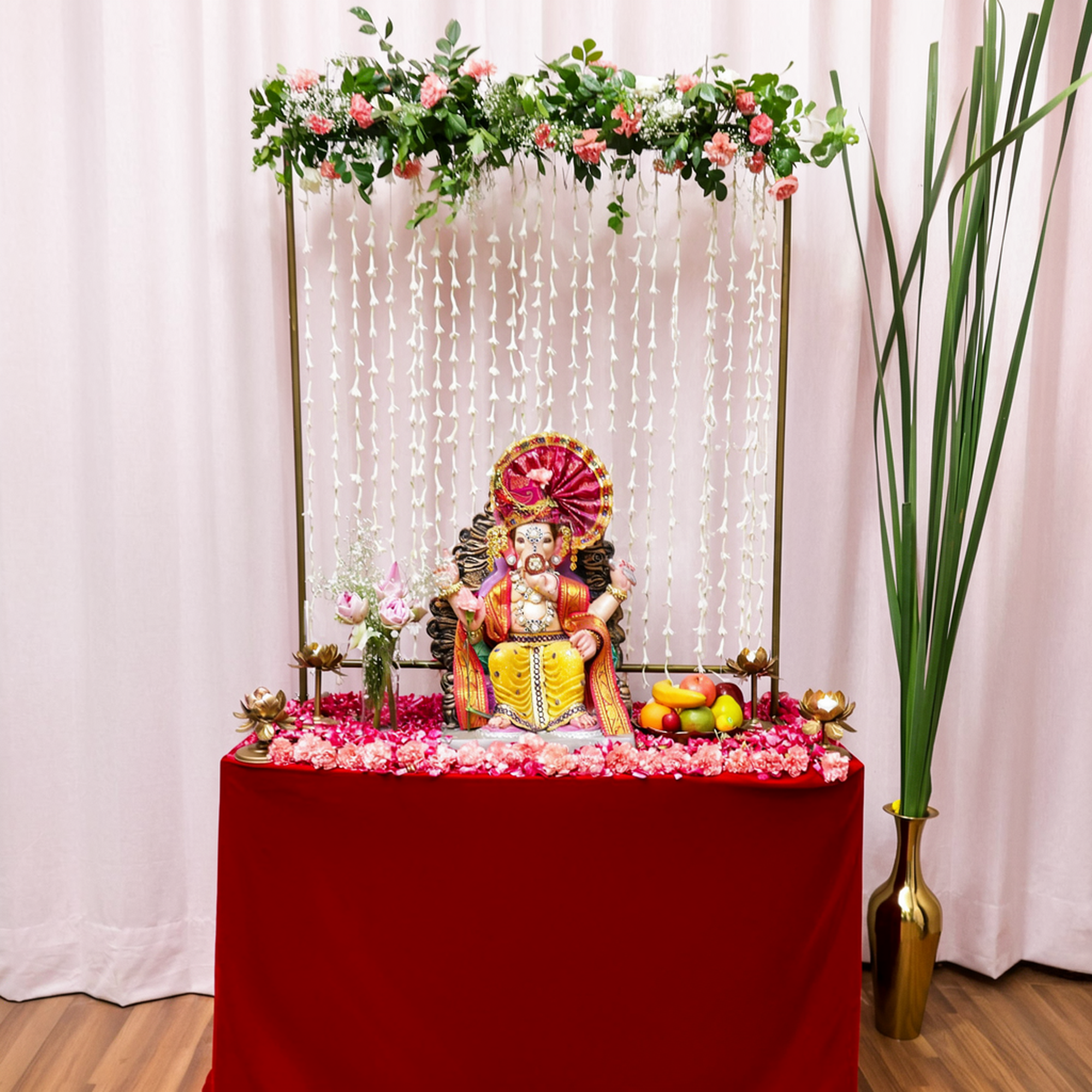 Fresh Tuberose & Lotus Puja Backdrop