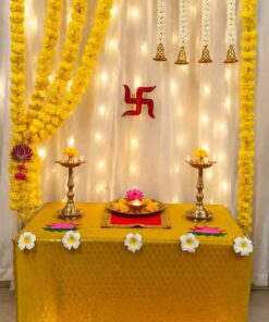Ganpati Golden Marigold & Greenery Festive Backdrop - Image 4