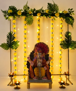 Ganpati Golden Marigold & Greenery Festive Backdrop