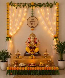 Ganpati Golden Marigold & Greenery Festive Backdrop - Image 3