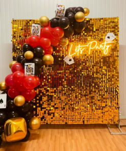 Golden Sequin & Neon Casino Party Backdrop