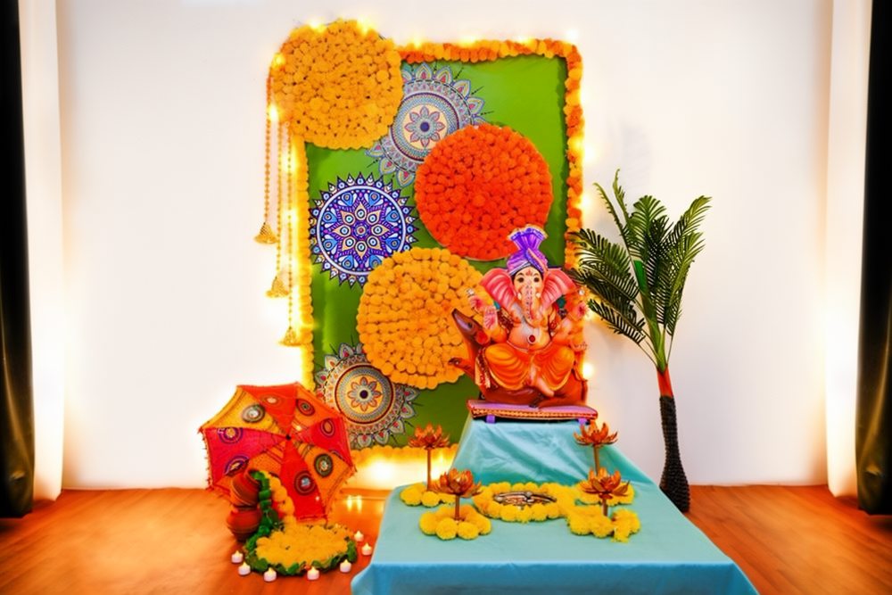 Mandala & Bell Ganpati Festive Backdrop