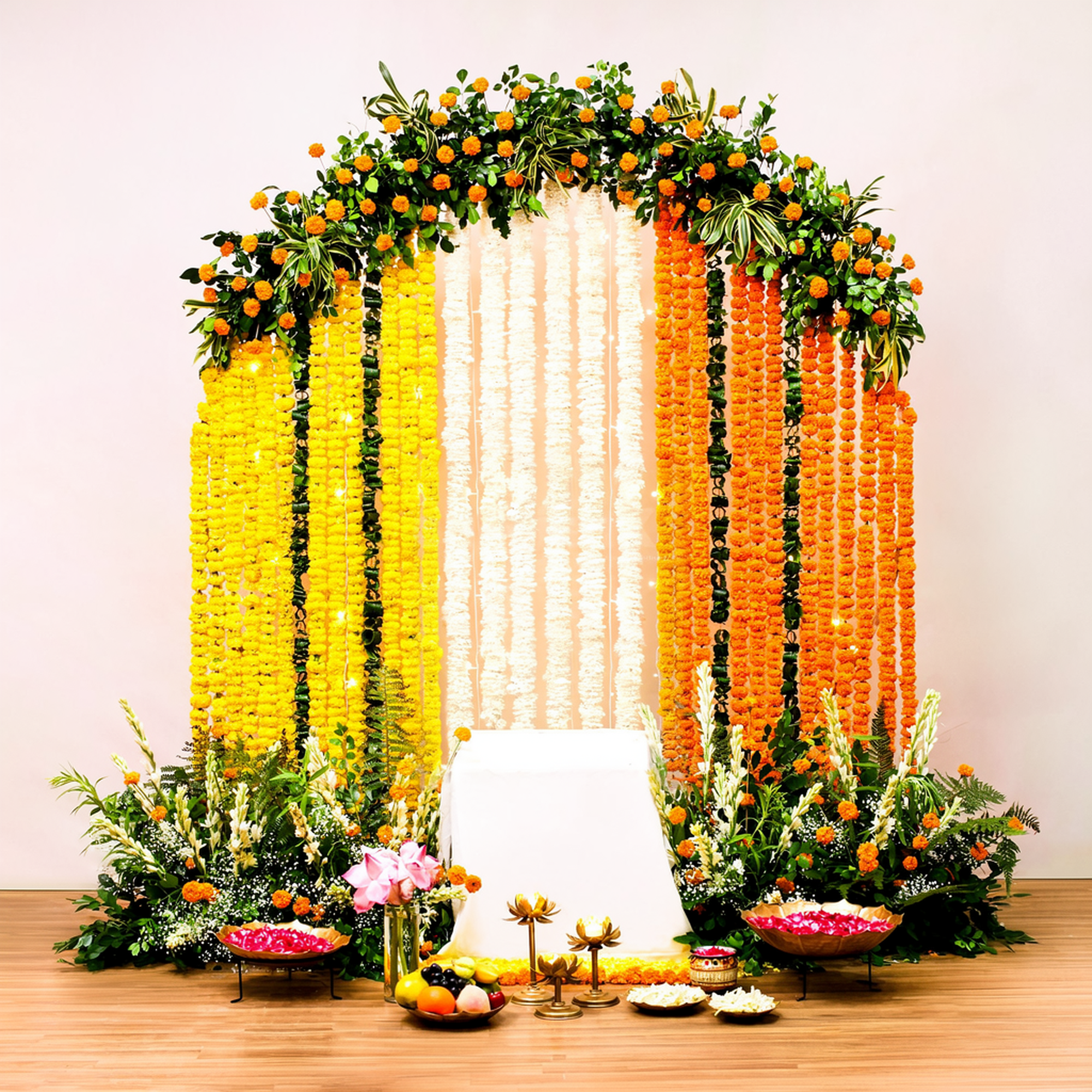 Marigold & Fairy Light Floral Ring Backdrop