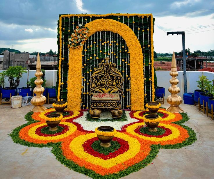 Marigold & Fairy Light Floral Ring Backdrop - Image 3