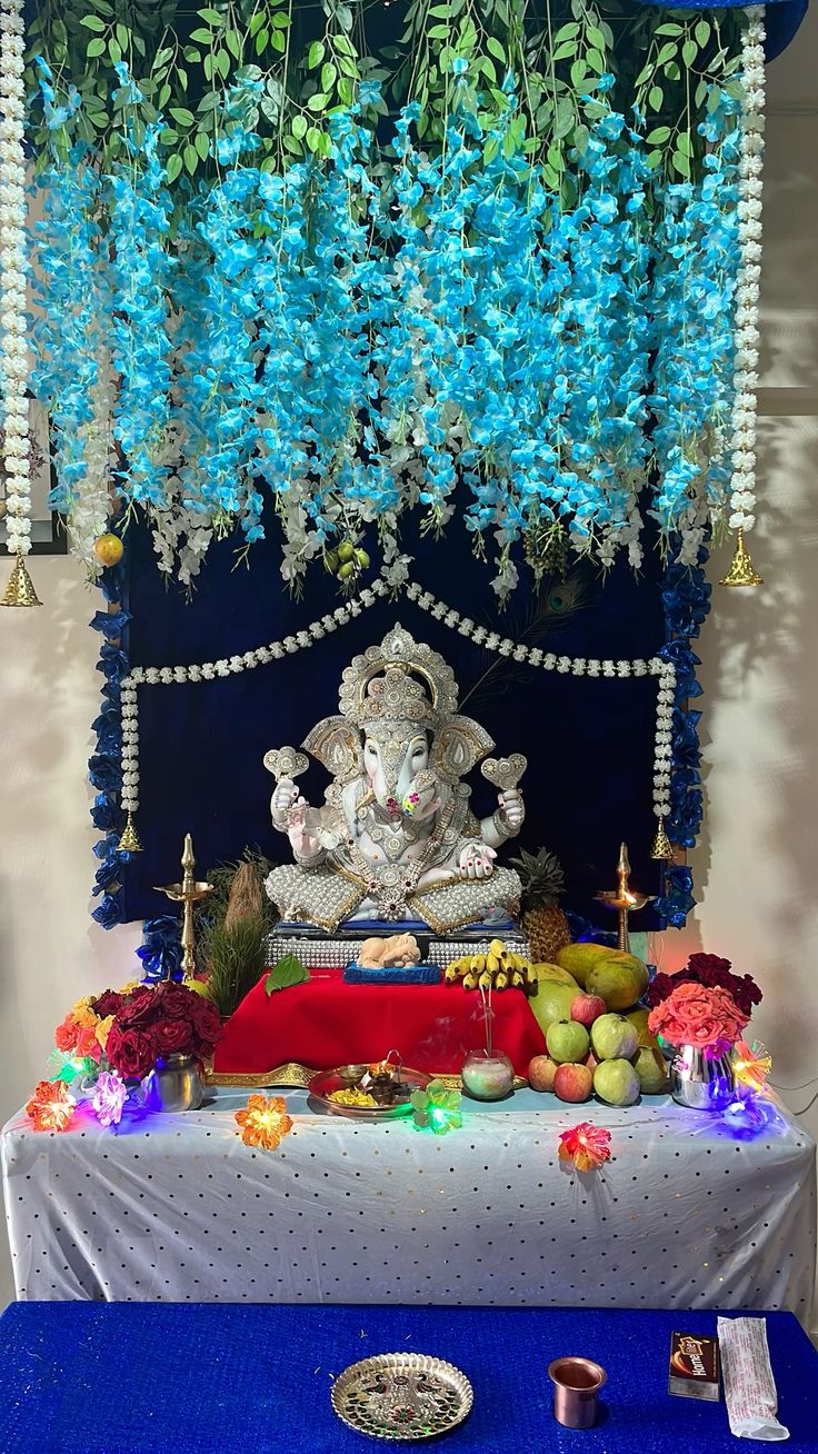 Mediterranean Blue & Yellow Ganpati Backdrop - Image 3