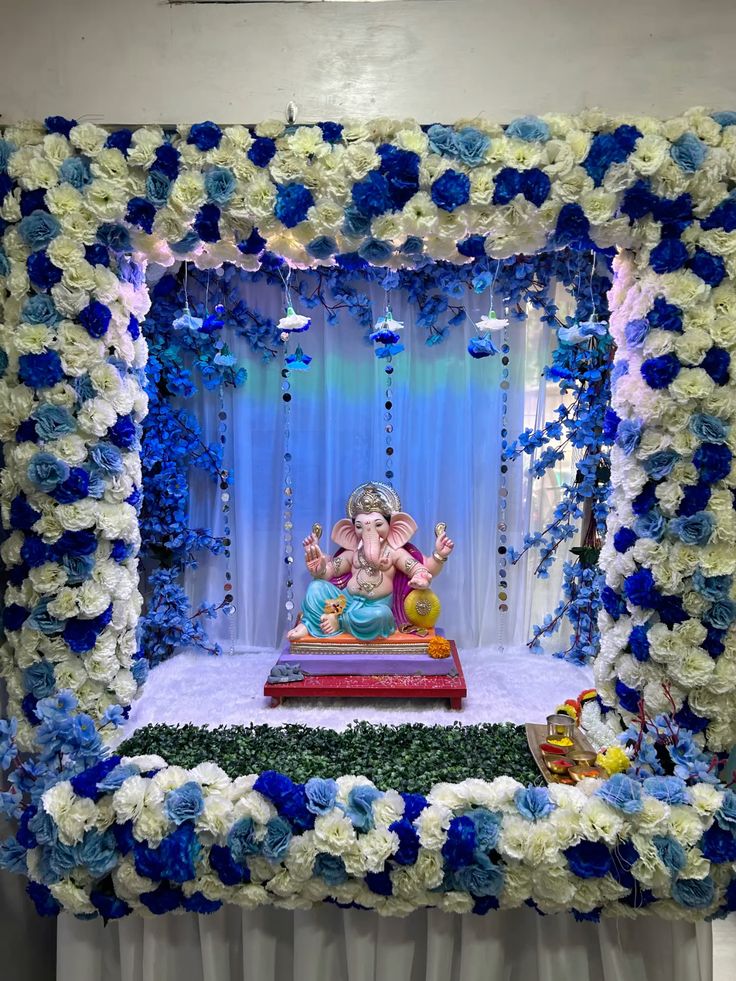 Mediterranean Blue & Yellow Ganpati Backdrop - Image 2