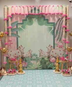 Pastel Pink & Elephant Diwali Backdrop - Image 3