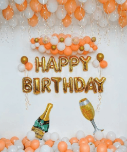 Peach & White Champagne Birthday Decor