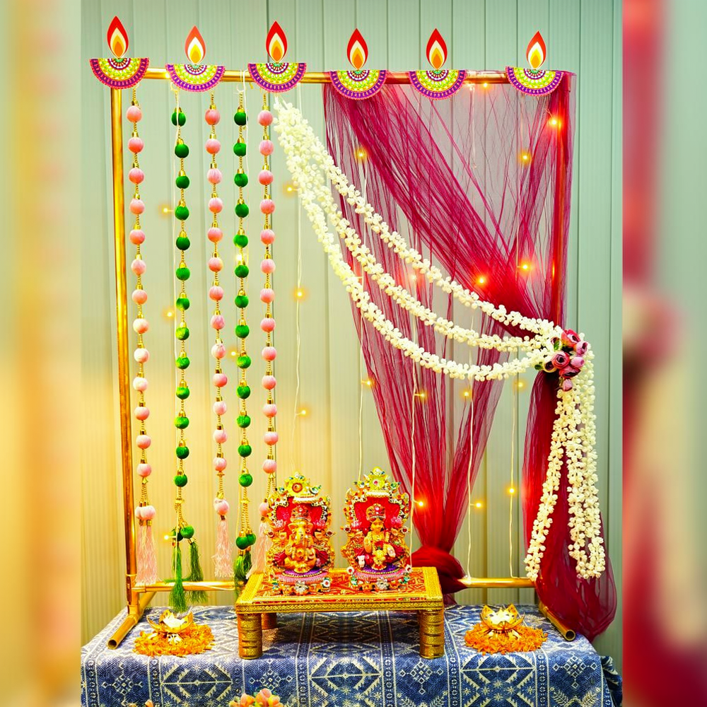 Pink & Green DIY Diwali Mandap Backdrop