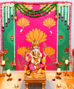 Pink & Green Lotus Puja Backdrop