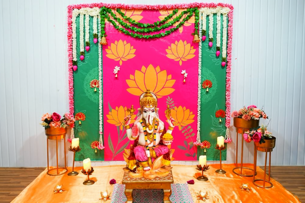 Pink & Green Lotus Puja Backdrop