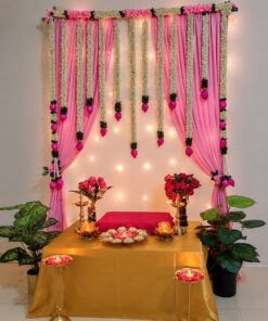 Pink & Green Lotus Puja Backdrop - Image 3