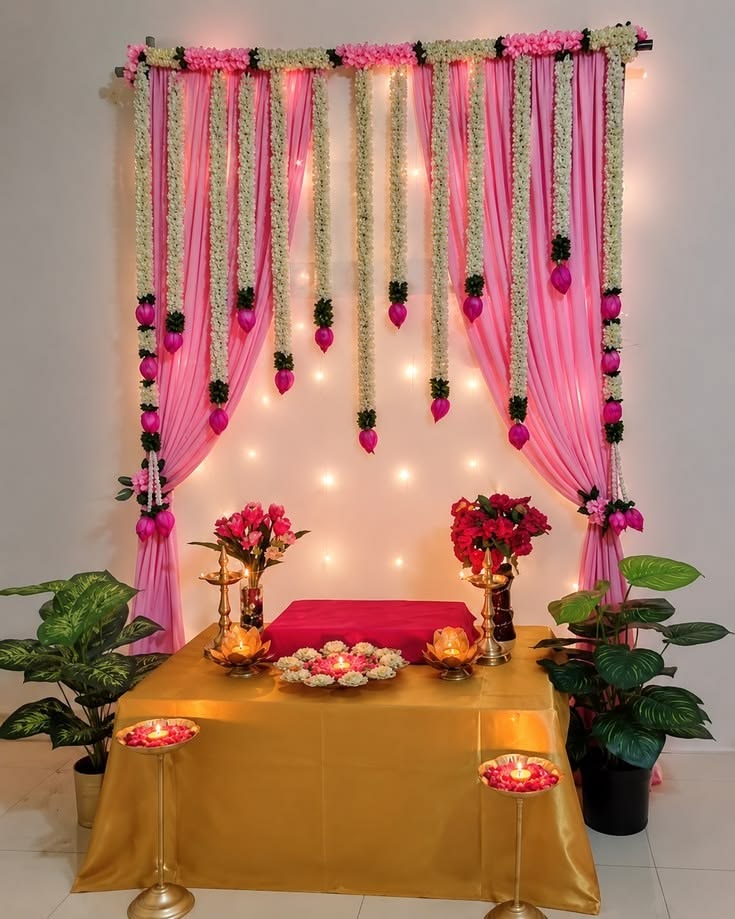 Pink & Green Lotus Puja Backdrop - Image 3