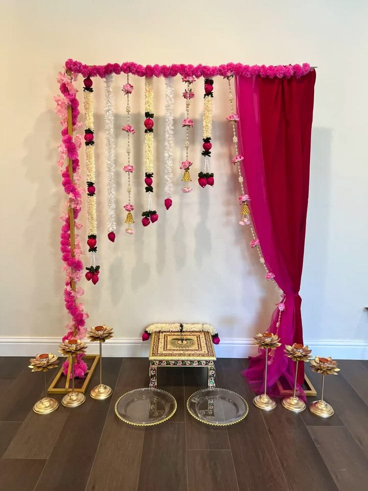 Pink & Green Lotus Puja Backdrop - Image 2