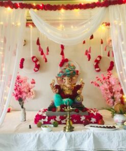 Pink & Ivory Lotus Ganpati Backdrop - Image 4