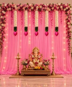 Pink Satin & Lotus DIY Ganpati Backdrop - Image 2