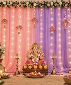 Pink Satin & Lotus DIY Ganpati Backdrop - Image 3