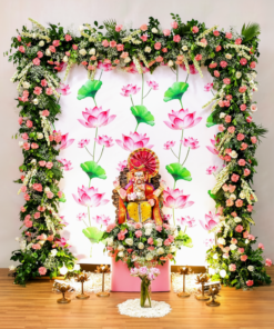 Pink & White Fresh Floral Ganpati Backdrop