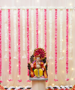Pink & White Lotus Glow Ganpati Backdrop