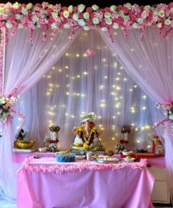 Pink & White Lotus Glow Ganpati Backdrop - Image 2