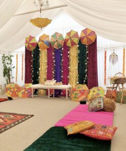 Rajasthani Umbrella & Fairy Light Ceiling Decor - Image 3