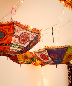 Rajasthani Umbrella & Fairy Light Ceiling Decor - Image 2