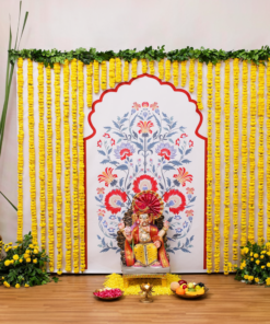 Rangoli & Fresh Marigold Ganpati Backdrop