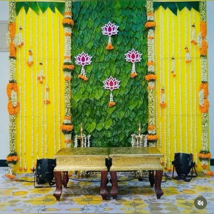 Rangoli & Fresh Marigold Ganpati Backdrop - Image 4