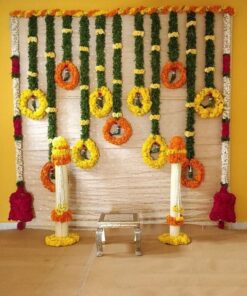 Rangoli & Fresh Marigold Ganpati Backdrop - Image 3