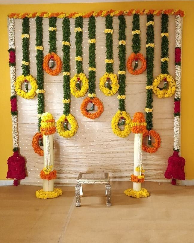 Rangoli & Fresh Marigold Ganpati Backdrop - Image 3