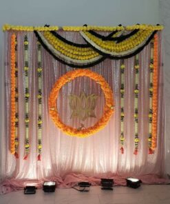 Rangoli & Fresh Marigold Ganpati Backdrop - Image 2