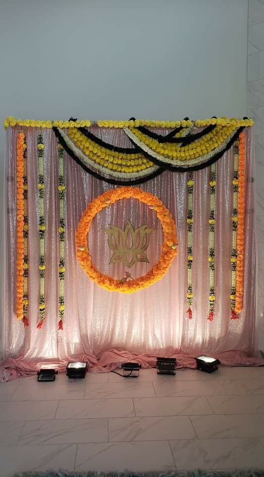 Rangoli & Fresh Marigold Ganpati Backdrop - Image 2