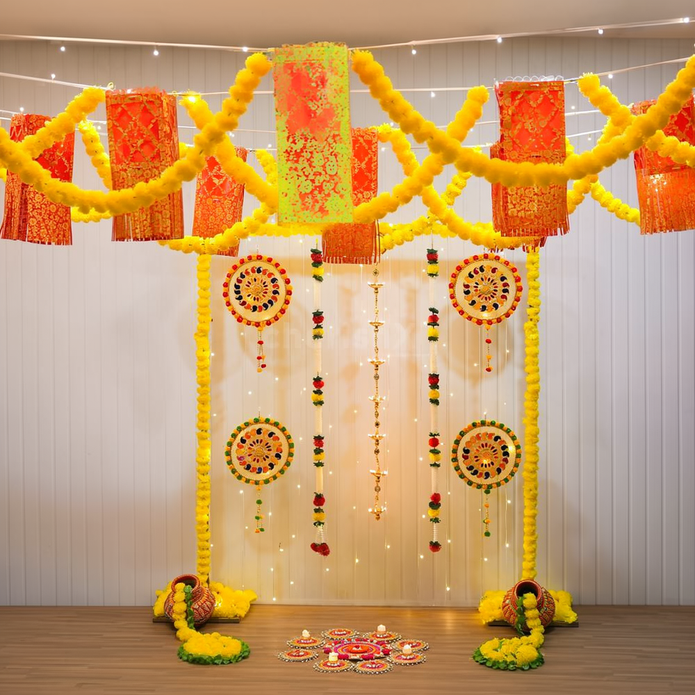 Red & Gold Lantern Diwali Ceiling Decor