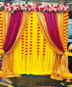Regal Pink & Gold DIY Puja Backdrop - Image 2