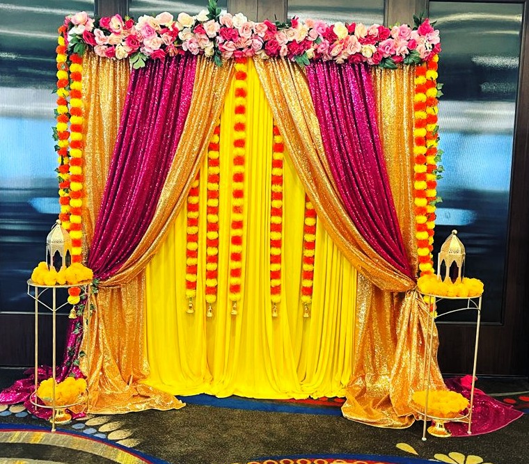 Regal Pink & Gold DIY Puja Backdrop - Image 2