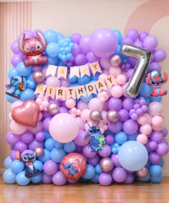 Stitch & Angel Pastel Birthday Balloon Wall