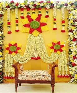 Sunflower & Lotus Fresh Floral Puja Backdrop - Image 3