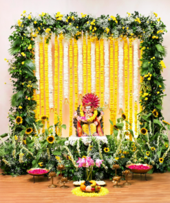 Sunflower & Lotus Fresh Floral Puja Backdrop