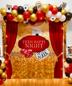 Teen Patti Red & Gold Card Party Backdrop