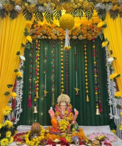 Yellow Garland & Betel Leaf Ganpati Backdrop - Image 4