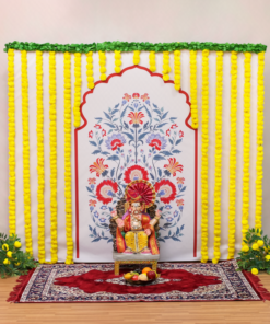 Yellow Garland & Betel Leaf Ganpati Backdrop