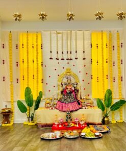Yellow Garland & Betel Leaf Ganpati Backdrop - Image 3