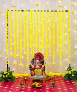 Yellow Garland & Fairy Light Ganpati Backdrop