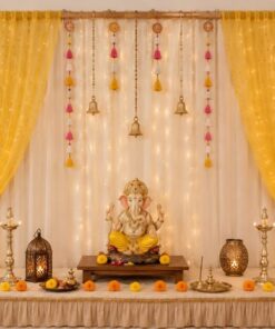 Yellow Garland & Fairy Light Ganpati Backdrop - Image 2