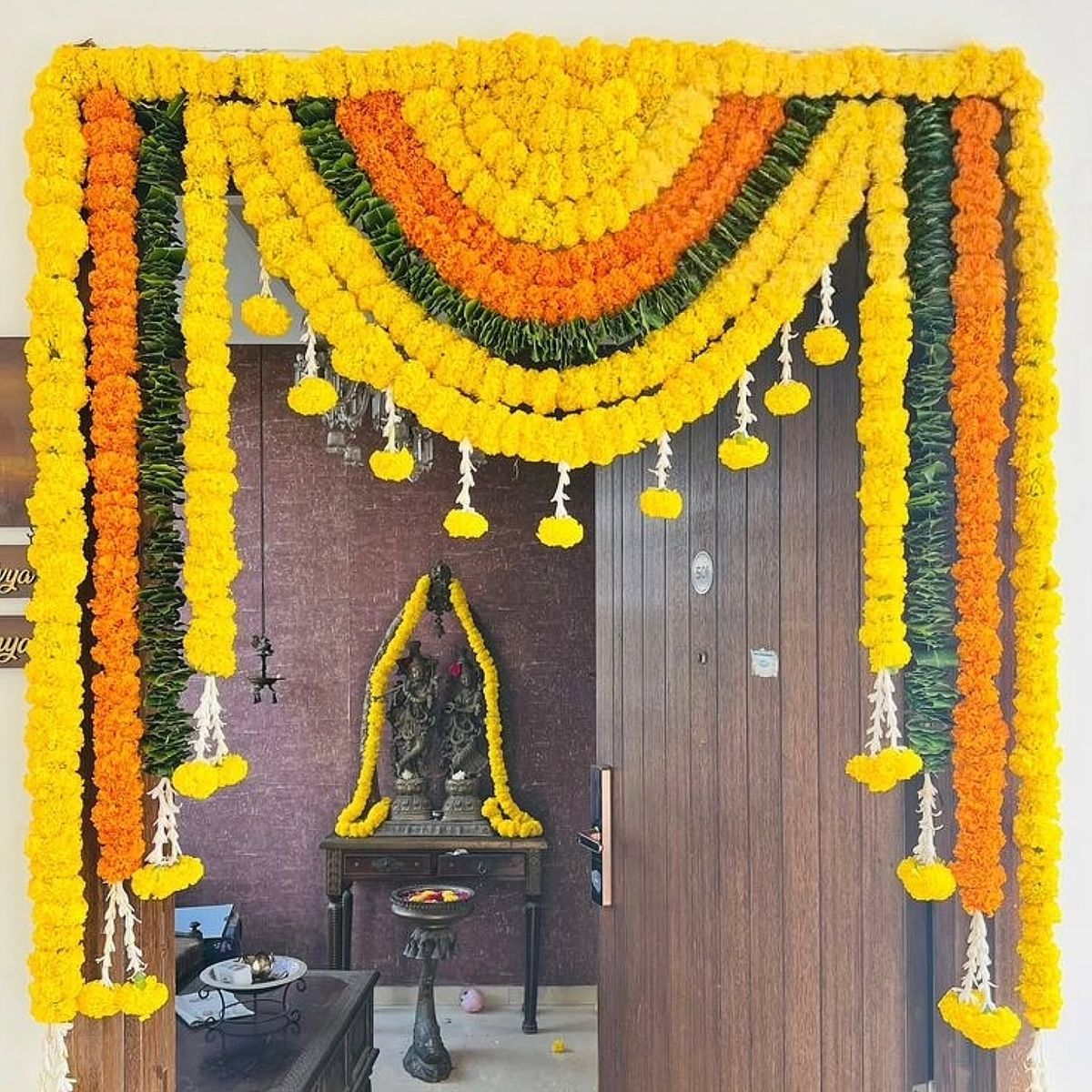 Yellow & Orange Garland Diwali Entrance Decor - Image 2
