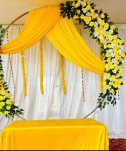 Yellow Satin & Jasmine Festive Puja Backdrop - Image 4