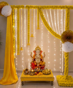 Yellow Satin & Jasmine Festive Puja Backdrop